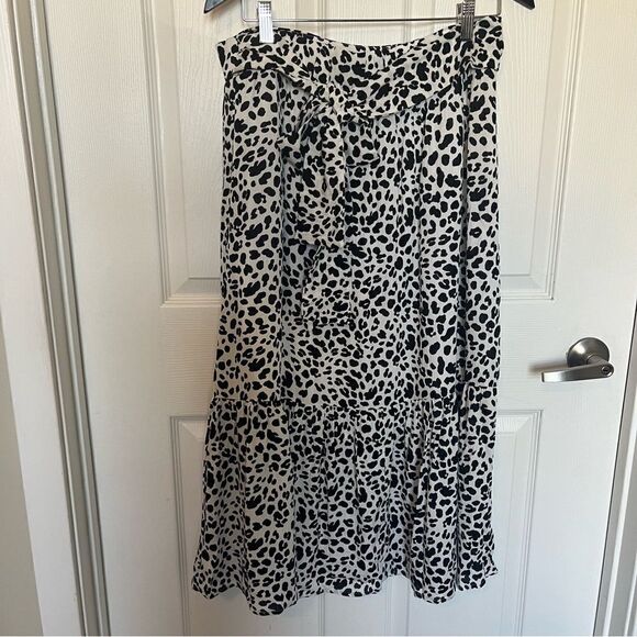 Gibson Look Tiered Belted Midi Skirt Blk Wht Cheetah - Picture 2 of 8